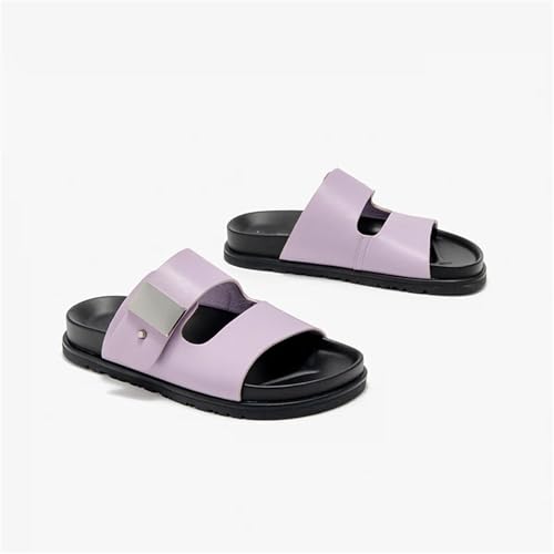 Women's Synthetic Leather Platform Slippers - Buckle Strap Summer Beach Flats3