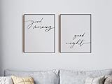 NATVVA Good Morning Good Night Sign Poster Wall Decor Canvas Art Set Of 2 Prints Painting Picture Artwork Home Over The Bed Sign Decoration No Frame