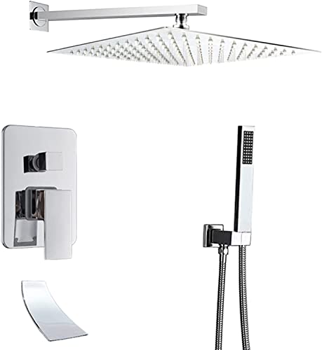 TYHAYJYK Sistema de Ducha con Mezclador de Ducha Oculto, Juego de Grifo de Ducha de latón montado en la Pared con Ducha de Mano y Cabezal de Ducha Tipo Lluvia, tecnología Avanzada de inyecc