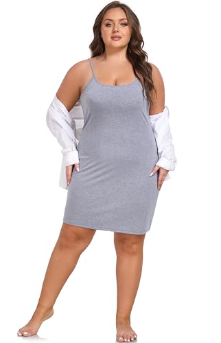 Image of VintageClothing Womens Plus Size Full Slip Under Dresses Adjustable Spaghetti Strap Nightgown Soft Sleepwear Cami Dress