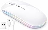 NA-E-VE Raton ​Inalambrico Recargable, Ratón Retroiluminado de 7 Colores con Mini Receptor USB de 2,4 GHz, Raton Gaming, Compatible con TV, Laptop, PC, Ordenador, Chromebook, Notebook, blanco.