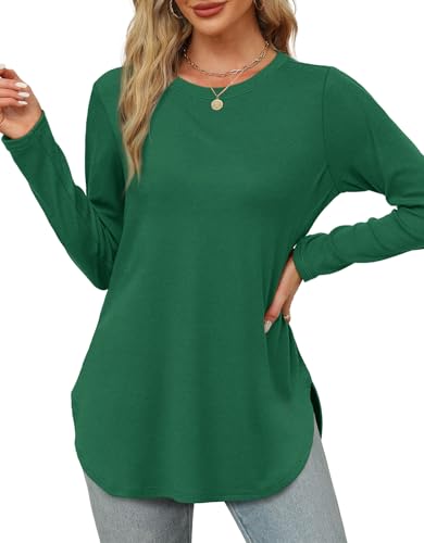 Image of XIEERDUO Womens Long Sleeve Round Neck Shirts Side Split Basic Loose Tunic Tops Casual 2026