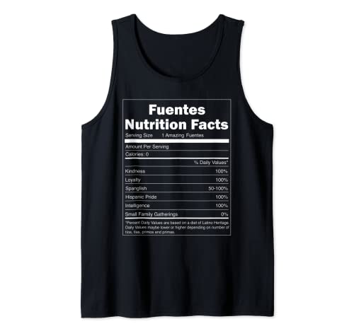 Funny Nutrition Facts Last Name Design - Fuentes Camiseta sin Mangas
