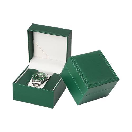 AfitLulu Single Watch Box PU Leather Watch Case with Removable Watch Pillows for Women and Men, Watch Display Case Portable Watch Storage Box for Wristwatches, Smart Watches, Bracelets (Green)