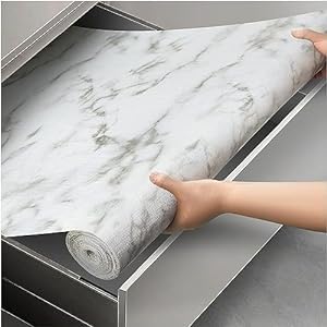 Image of Drawer Liner, Waterproof Refragerator Liner, Self Adhesive Shelf Liners for Kitchen Cabinet,No Slip Cupboard Mats Fridge Liner, Bathroom Sink Mat Cabinet Liner Roll (Matt Marble, 24 x 100 Inch)