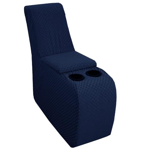 Image of YEMYHOM Additional Recliner Console Cover for Couch with Cup Holder and Storage, Jacquard Middle Reclining Console Slipcover Fitted Furniture Protector with Elastic Bottom (Navy Blue)