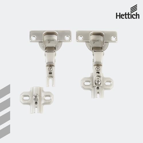 Image of Hettich Slide On 16K Soft Close Cabinet Hinge with Mounting Plate, 4 Hole Inset Door, Nickel Plated, 95 Opening for 14-25mm Panels, Pack of 5 (10 Hinges)