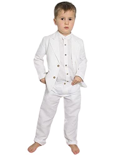 Costume en lin garçon 3 pièces avec veste à revers à encoche