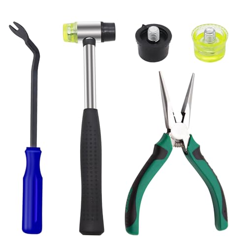 Image of 5Pcs Upholstery Staple Remover Tool Set Including U Tip Tack Puller,Dual Head Mallet Hammer(Soft Rubber) with Replacement Head，Removal Pliers for Furniture Floor Photo Frame
