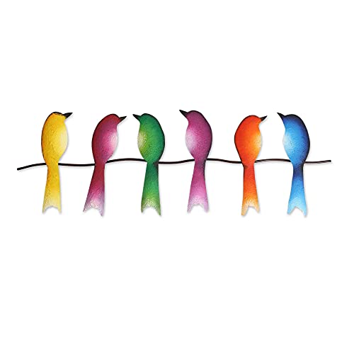 Novica Steel Wall Sculpture Singing Sextet Of Six Colorful Birds From Mexico 11In H X 33.5In W X 2.4In D Multicolor Steelmetal Decor Art Animal Themed Nature #TOP9