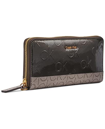 Calvin Klein Women's Key Item Saffiano Continental Zip Around Wallet With Wristlet Strap, Modern Taupe/Almond/Taupe Linear, One Size #TOP4