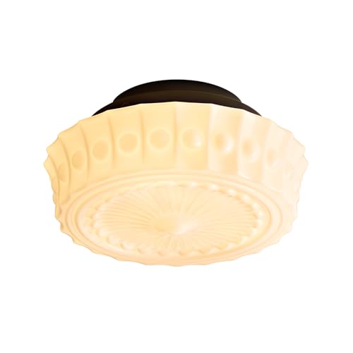 Milk Glass Schoolhouse Ceiling Light - Small 12 Inch Vintage Mid Century Modern Flush Mount Lighting Fixtures - Antique Art Deco Lamp for Hallway Bedroom Kitchen Entryway Laundry Foyer Bathroom Hall