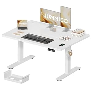 JUMMICO Höhenverstellbarer Schreibtisch 120 x 70 cm mit Kabelwanne, Höhenverstellbar Elektrisch Stehpult mit USB-Buchse, Computertisch, Ergonomischer Steh-Sitz Tisch, Bürotisch, Weiß