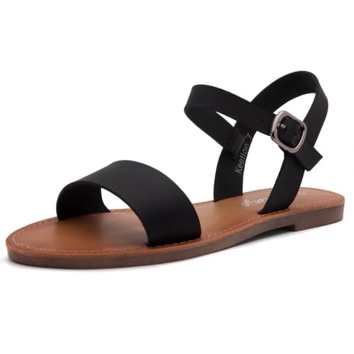 Herstyle Womens Keetton Open Toes One Band Ankle Strap Flat Sandal, Black, Size 6.0, Black, 6