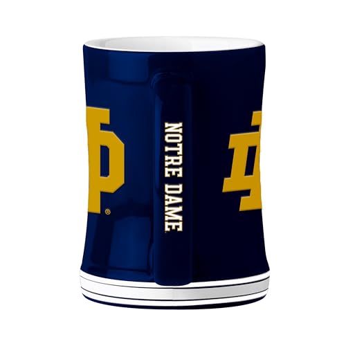Image of Logo Brands Notre Dame Fighting Irish 14oz Relief Mug- Officially Licensed Mug, Sculpted 3D Logo and Team Colors - Comfortable Handle and Glossy Finish for College Sports Fans