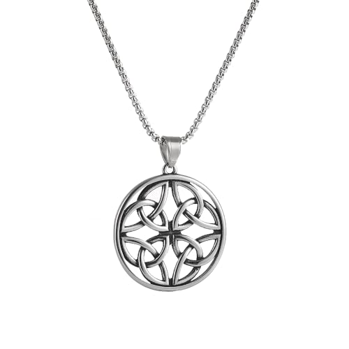 TURTLEDOVE Celtic Knot Trinity Necklace, Celtic Knot Round Cage Pendant, Stainless Steel Good Luck Irish Jewelry