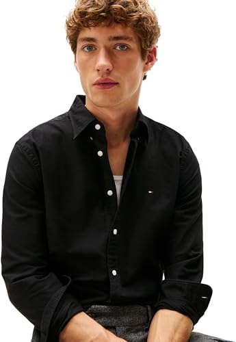 Tommy Hilfiger Camisa Hombre Oxford Shirt de Manga Larga, Negro (Black/Black Solid), XL - imagen 3