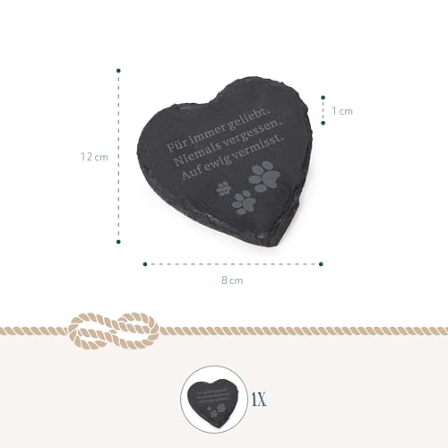 Haustier Gedenkstein mit Spruch & Pfoten: Grabschmuck Tier, Schiefer Grabdeko Hund & Katze, Deko Wetterfest Grab, Trauerstein Friedhof & Garten, Herz Grabdekoration, Trauerschmuck Klein, 12 x 12 cm
