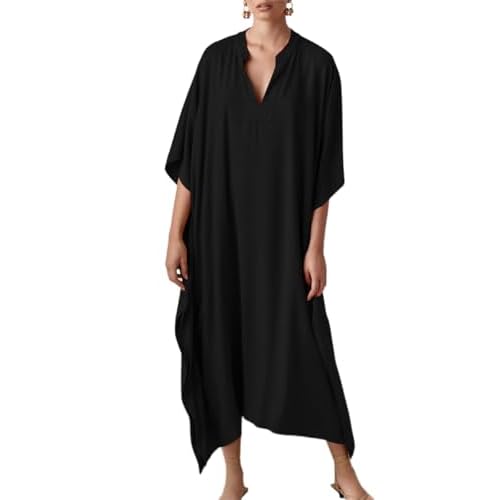 Bsubseach Women Kaftan Dresses Caftan Loungewear Maxi Dress Swimsuit Cover Up Beachwear B-black