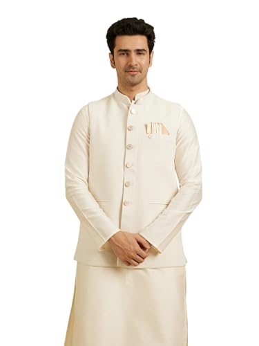 Image of Manyavar Men's Rayon Blend Textured Ethnic Jacket (1pc)