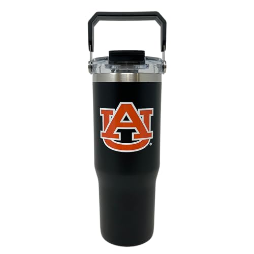 Decorvo 32 oz Collegiate Stainless Steel Tumbler - Double Walled Insulated Water Bottle with Top Handle (Auburn)
