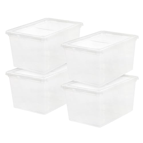 Image of IRIS USA 4-Pack Storage Bins with Lids, 58 Quart, Clear Stackable Containers Box Organize Shoes Closet Shelves Clothes Blankets Towels - BPA-Free Plastic
