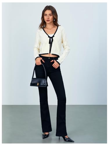 Image of MakeMeChic Women's Tie Front Cardigan Sweater V Neck Long Sleeve Crop Cardigan