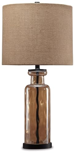Signature Design by Ashley Glass Table Lamp, 3-Way Switch, Burlap Shade