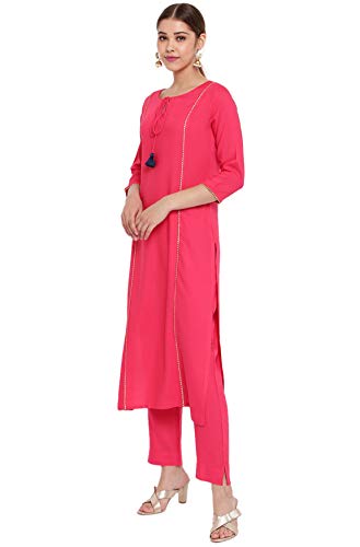 Image of Janasya Women's Turquoise Blue Rayon Kurta With Pant And Dupatta