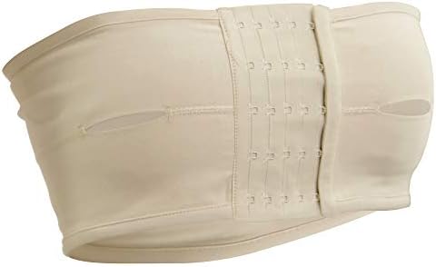 Abergele Hands Free Pumping Band Strapless Breast Pump Bra Nursing and Expression Bustier 100% Cotton with Three Position Hook and Eye Closure (Nude-Large)