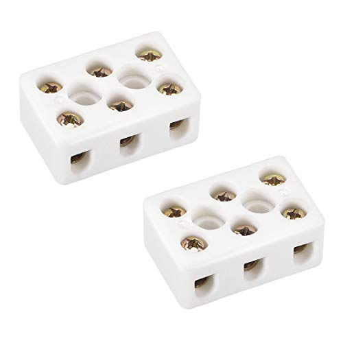 uxcell 3 Way Ceramics Terminal Blocks High Temp Porcelain Ceramic Connectors 2pcs