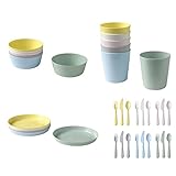 イケア KALAS カラース カトラリー 36点セット ミックスカラー キッズ食器フルセット プラスチック製 おままごと キャンプ おしゃれ ピクニック