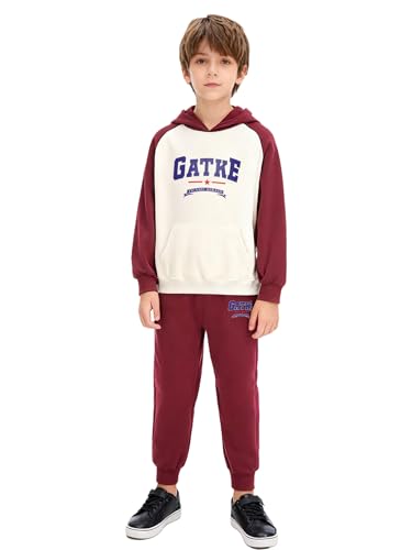 Image of YiZYiF Kids Boys Fleece Lined Sweatshirts Outfit Long Raglan Sleeves Hoodie And Jogger Pants Activewear Set