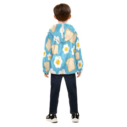 Toast and Eggs on Blue Toddler Fleece Jacket Girl Boys Hooded Fleece Jacket Coat Warm Outwear Zip-up 3-10T4