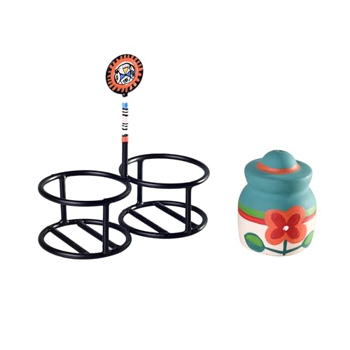 Image of Aakriti Art Creations Inu-Minu Salt & Pepper Set with Handpainted Stand | Handcrafted Floral Art Kitchen & Dining Dispenser Set | Salt Pepper Shaker for Dining Table | Kitchen Decor Items Stylish