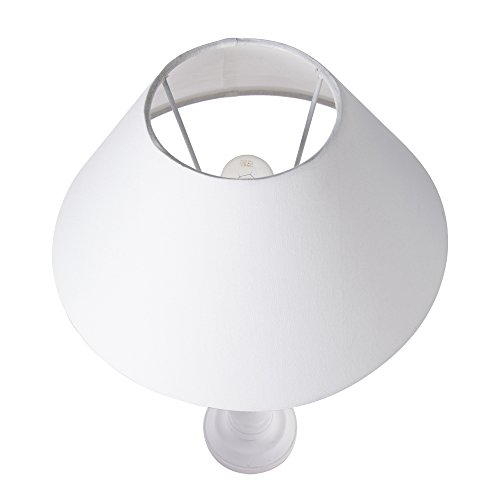 Homesake® Handcrafted Wooden Table Lamp for Bedroom & Living Room | Decorative Bedside Reading Lamp with Fabric Shade, E27 Holder | Bulb Included | White Floral Carved Base for Home Décor, White Cone