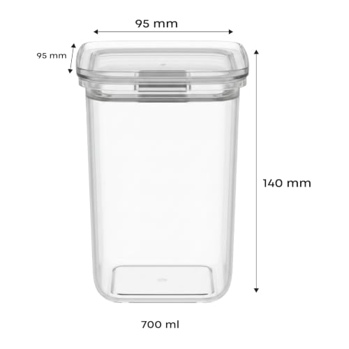 Image of All Time Modular Plastic Storage Container 700ml | Transparent Food Grade Airtight Kitchen Storage Jar with Silicone Gasket Lid | Stackable Multipurpose Canister for Snacks, Cereals & Pantry Storage
