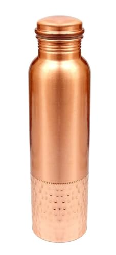 KC Pure Copper Water Bottle with Leak Proof Protection, Ayurveda and Yoga Health Benefits. (Half Hammered Design,1000ml)