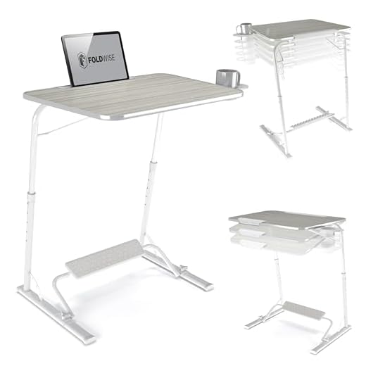 FoldWise Folding Laptop Table for Sofa - Wooden Portable Computer Desk & Overbed Table, All-in-One: Adjustable Height, Tilt Angle, Flat-Folding, Footrest, Cupholder, Tablet Holder & Edge Stopper 29 FoldWise Folding Laptop Table for Sofa - Sturdy Portable Desk, Height & Angle Adjustable Overbed Table for Dinner, Work & Study; All-In-One: Footrest, Cupholder, Tablet Holder, Edge Stopper - Wooden