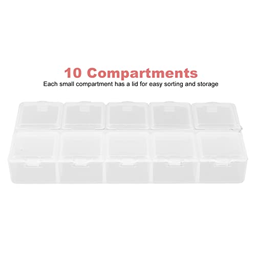 Image of Compartment Storage Container, Detachable Cover Portable Safe 10 Grids Organizer Box Plastic White for Earrings for Nails Tool for Rhinestone