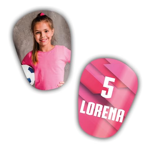 Espinilleras Mini Personalizadas con Foto, Nombre y Dorsal. Protege y Destaca en el Campo.Novedad Abril 2025 (Rosa)