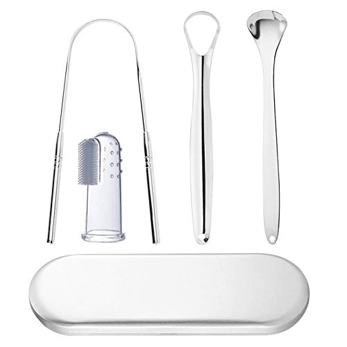 Limpiadores de Lengua, Raspador de Lengua, Acero Inoxidable Raspador Lingual para una Mejor Higiene Oral, 3 Pieces Raspador de lengua con Caja Metal