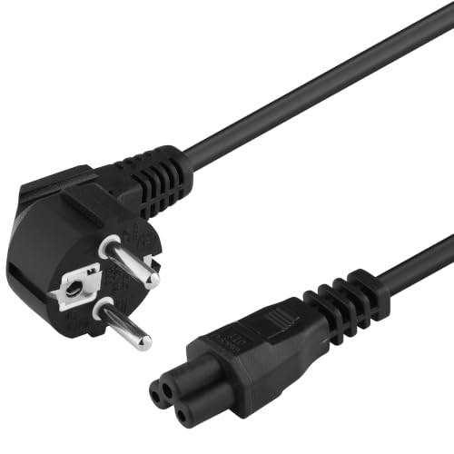 PremiumCord Netzkabel Mickey Mouse 230V 1m, Stromkabel mit Schutzkontakt gewinkelt auf Kaltgerätebuchse IEC 320 C5, PC Netzkabel 3 Polig, Farbe schwarz
