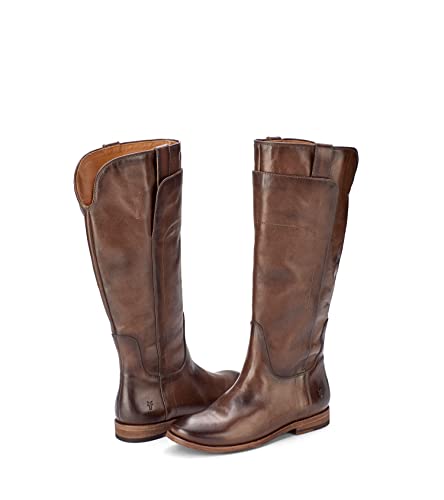 Frye Paige Tall Riding Boots for Women Made from Antiqued Italian Leather with Overlapping Front Panels, Stacked Leather Heel, and Leather Outsole – 16” Shaft Height, Slate - 9 M - Thumbnail 5