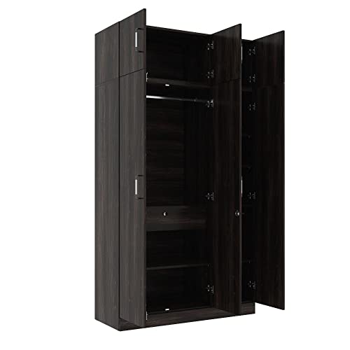 Image of Wakefit Wardrobe | 1 Year Warranty | Engineered Wood Almirah, Cupboard for Clothes Storage | 3 Door, Mirror, 1 Drawer, 1 Hanging Space | Gingham - Dark Brown