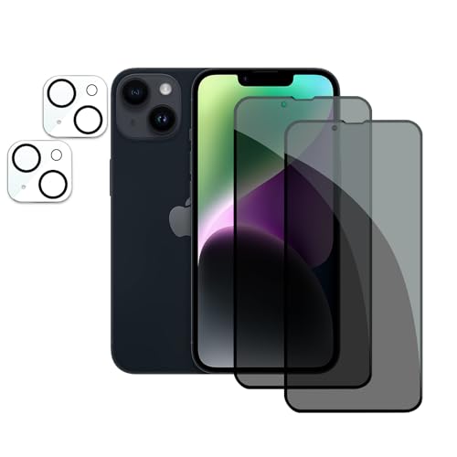 AYWLPP 2 Pièces Verre Trempé Anti-Espion pour iPhone 14 avec 2 Pièces Caméra Arrière Protecteur, Protecteur D'écran de Confidentialité, 9H Dureté Film...
