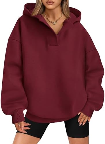BTFBM Women's Oversized Hoodies Casual Fleece Long Sleeve V Neck Sweatshirts 2025 Trendy Fall Outfits Winter Clothes