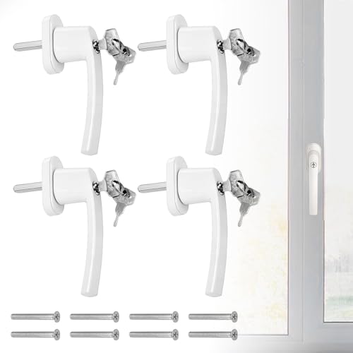 Lot de 4 poignées de fenêtre verrouillables - En aluminium - Sécurité enfant - Avec clés -...