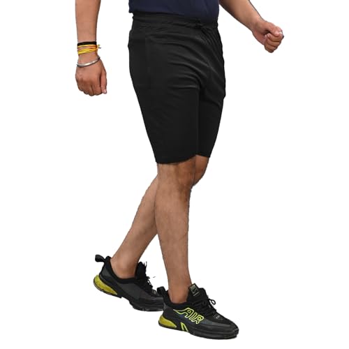 Image of A.A.Fashion Men's Black Sports Shorts Quick Dry Running Gym Activewear Workout Shorts with Elastic Waist