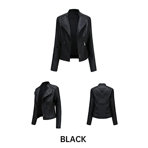 Kulywon Women's Faux Leather Winter Coat Ladies Zip Up Lapel Motor Jacket Coat Zip Biker Short Punk Cropped Tops (Black, Xxxxl) #TOP4